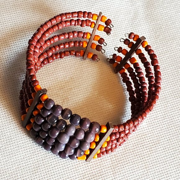 Purple Cat's Eye Seed Bead Cuff Style Bracelet - Picture 2 of 3